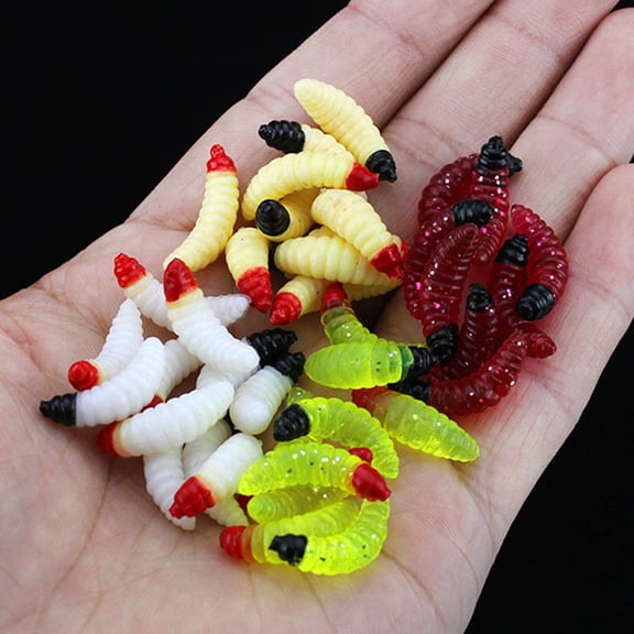 NIBOLOG 50Pcs Artificial Lure Worm Shape Lifelike PVC Eco-friendly Soft Fish Lure for Freshwater
