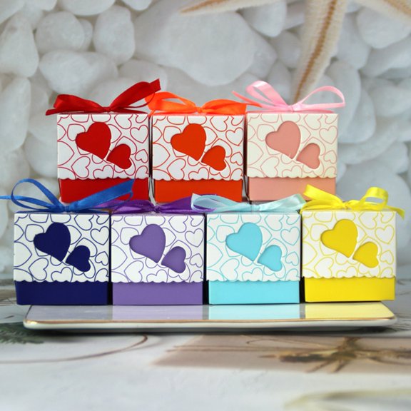 NIBOLOG 50Pcs Candy Boxes Lidded Delicate Hollow Cute Heat-printed Sweet Gift Boxes Wedding Favors