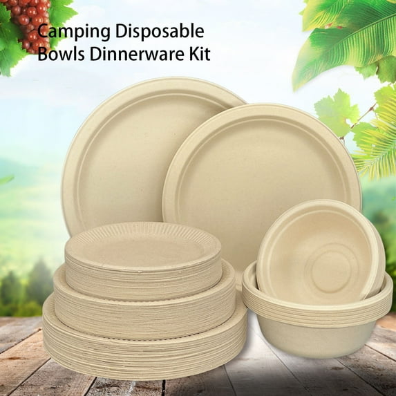 NIBOLOG 50Pcs Disposable Bowls Food Grade BPA Free Eco-friendly No Odor Widely Applicable Natural Camping Disposable Bowls Dinnerware Kit Camping Supplies