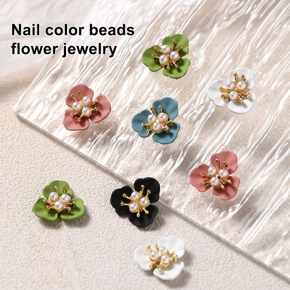 NIBOLOG 5Pcs Flower Nail Decor Fashionable Stylish Nail Accessories Artificial Pearl Flower Nail Art Stud for Salon
