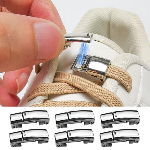 NIBOLOG 6Pcs Magnetic Lazy Shoelace Buckle Set No Tie Quick Lock Laces Clips Save Time Energy Double Lock Buckle with Metal Button for Sneakers Kids Adults