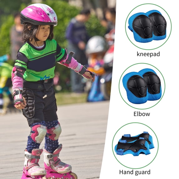 NIBOLOG 6Pcs/Set Kids Protective Gears Breathable All-Round Protection Multipurpose 6-in-1 Adjustable Kids Knee Elbow Pads with Wrist Guards for Roller Skating Skateboarding Cycling