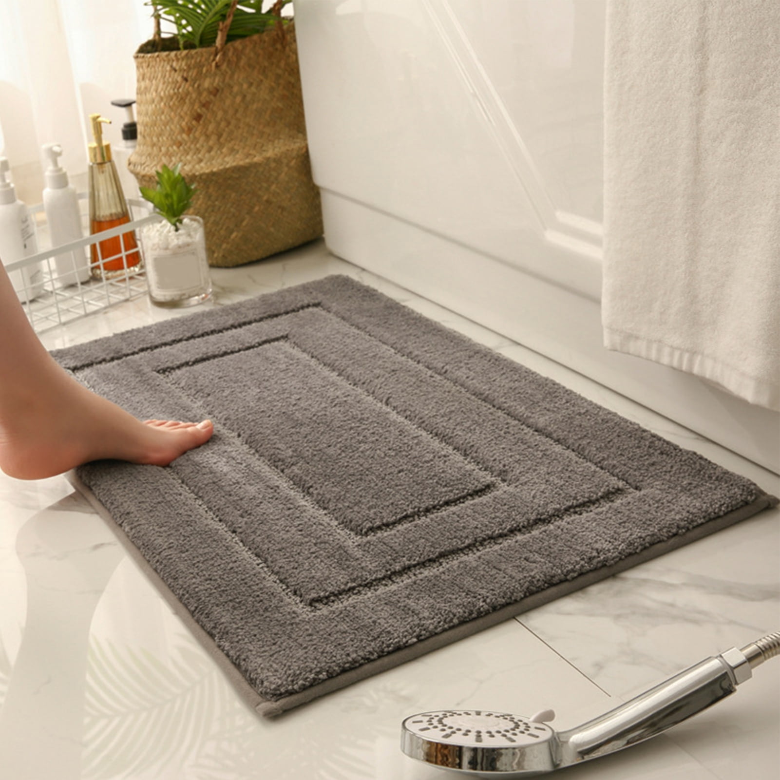 NIBOLOG Bathroom Mats Nonslip Stains Resistant Polyester Soft Texture