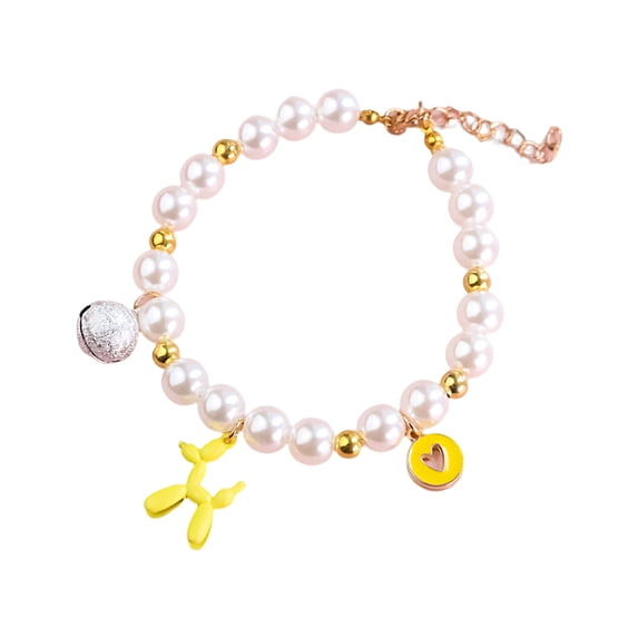 NIBOLOG Cat Necklace Mini Bells Design Allergy Free Shiny Visual Effect Lobster Clasp Easy-wearing Bright Color Resin Balloon-Dog Pendant Cat Imitation Pearl Necklace Pet Supplies