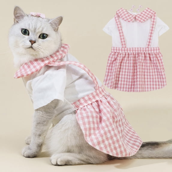 NIBOLOG Cat Skirt Plaid Pattern Doll Collar Adorable Good Ductility Comfortable Dress-up Washable Pet Puppy Sleeveless Clothes for Outdoor