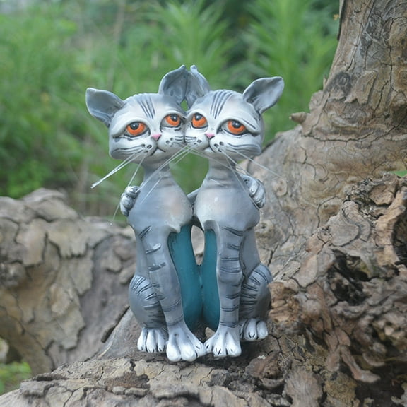 NIBOLOG Cats Figurine Decorative Couple Cat Exquisite Workmanship Whimsical Red Eye Cat Garden Statue for Yard