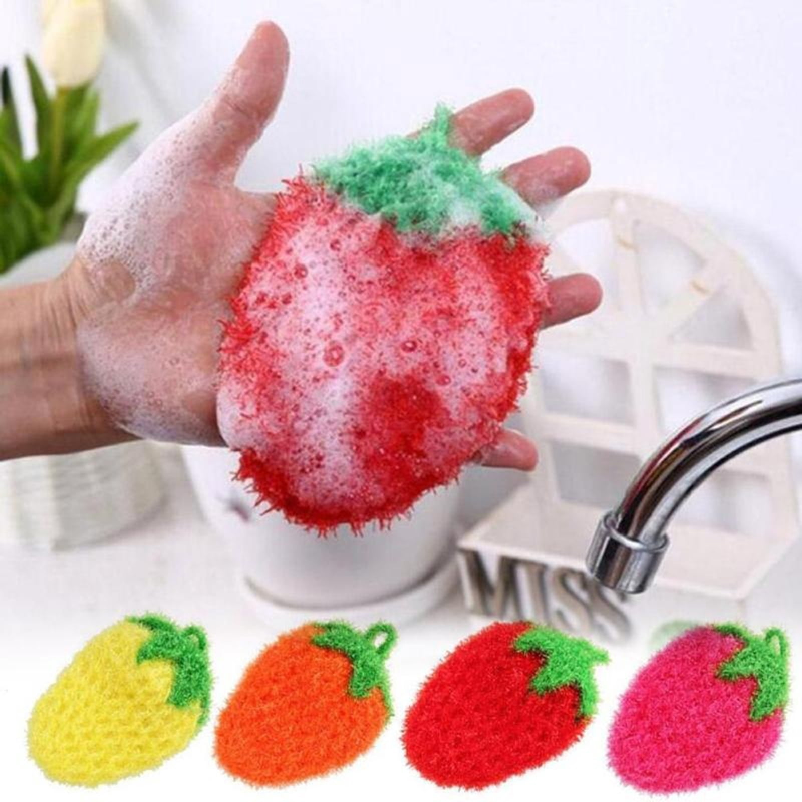 NIBOLOG Creative Strawberry Shape Cleaning Cloth Rich Foam Absorbent ...