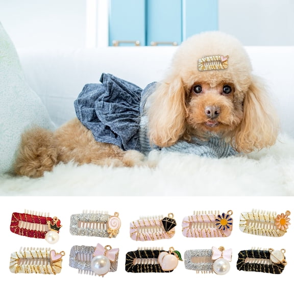 NIBOLOG Cute Pet Hairpin Shiny Non-fading Dog Hairpin Handmade BB Hairpin for Daily Wear