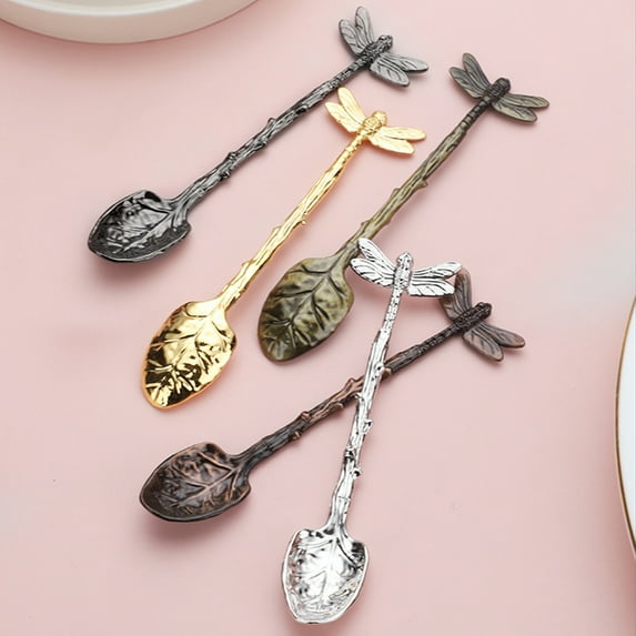 NIBOLOG Dessert Spoon Rust Proof Vintage Zinc Alloy Mini Coffee Milk Exquisite Spoon for Party