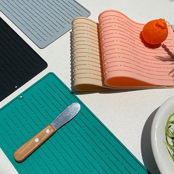 NIBOLOG Dish Drying Mat Waterproof Heat Insulation Silicone Multipurpose Anti-slip Foldable Draining Pad for Kitchen