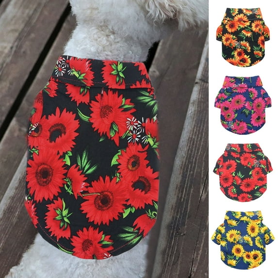 NIBOLOG Dog Costume Sunflower Printing Cute Adorable Breathable High Elasticity Dress-up Air Permeable Pet Dog Short Sleeve Shirt Outfit for Outdoor