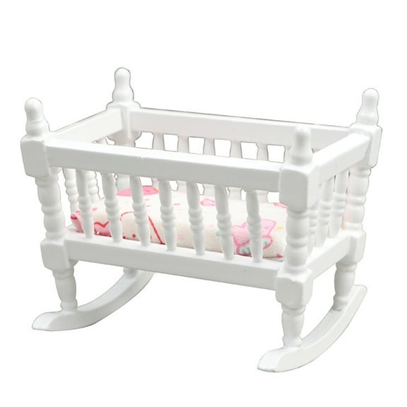 NIBOLOG Doll House Baby Bed - 1:12 Miniature Cradle Dollhouse Miniatures for Nursery Decor