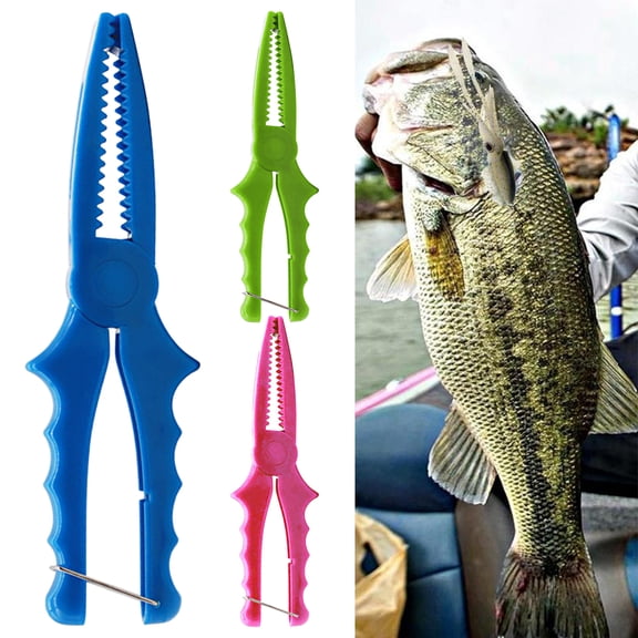 NIBOLOG Fish Gripper Sawteeth Anti-slip Ergonomic Handle Portable with Metal Buckle Fish Control ABS Plastic Wide Opening Fishing Control Pliers Fishing Tools