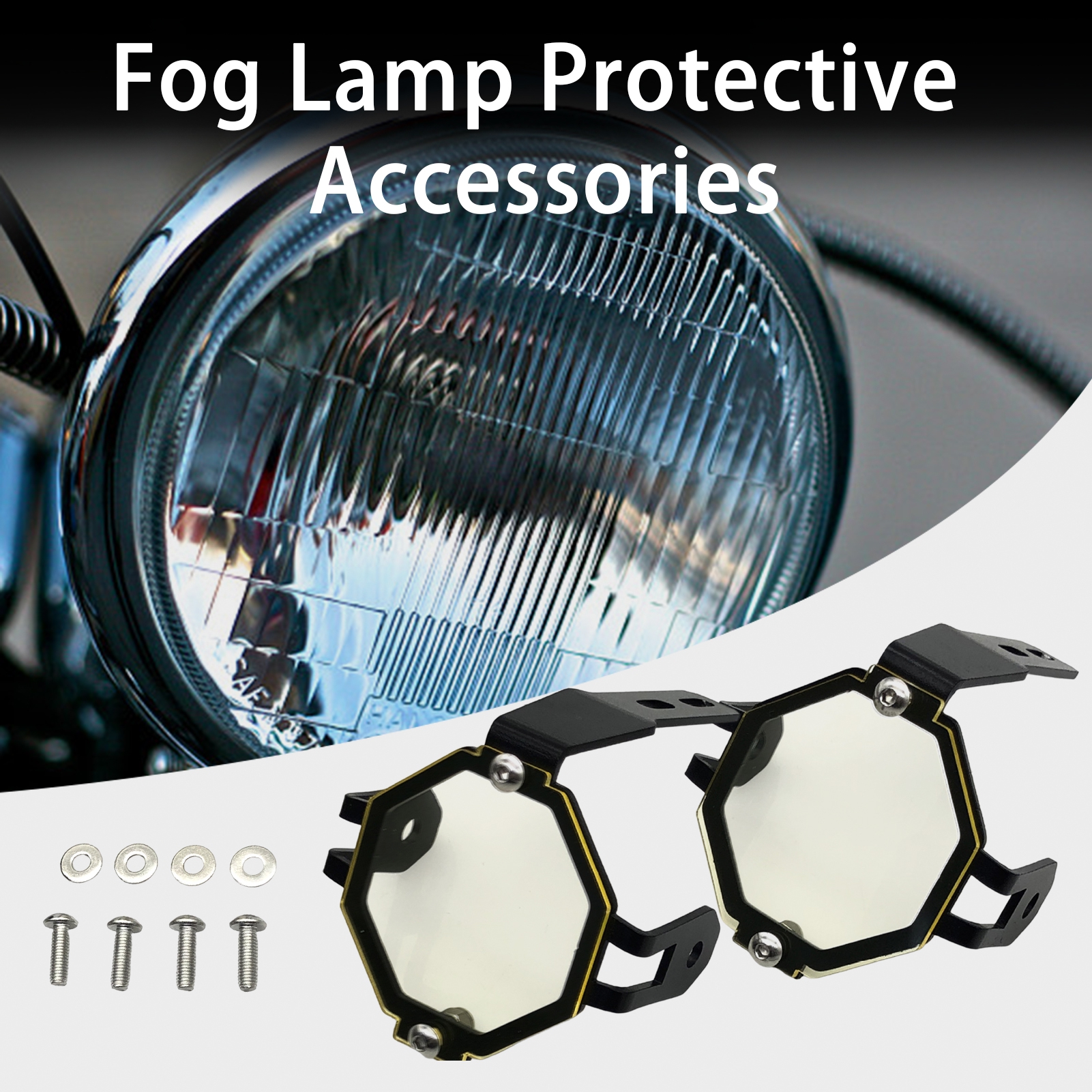 NIBOLOG Foglight Covers Set - 2Pcs with Screws Scratch-Resistant Alloy Frame Acrylic Cover Universal Motorcycle Fog Lamp Protector