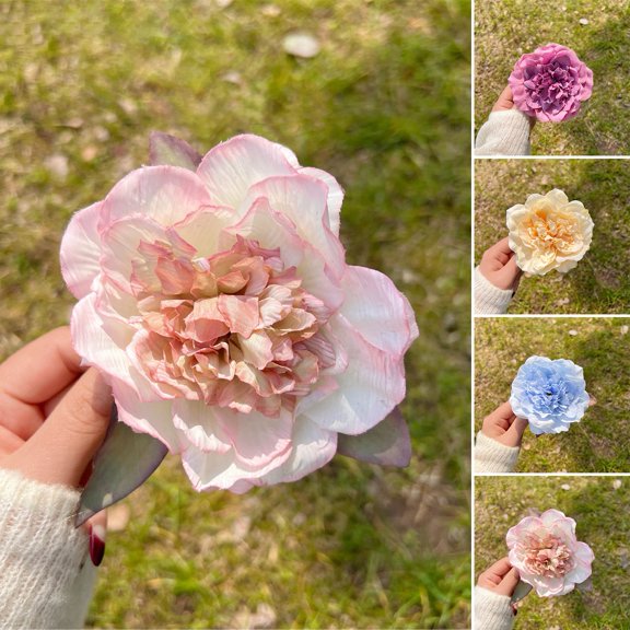 NIBOLOG French Style Hair Claw Ribbon Bowknot Peony Flower Decor Hair Clip Large Shower Hair Claw Back Head Hair Pin Hair Accessory