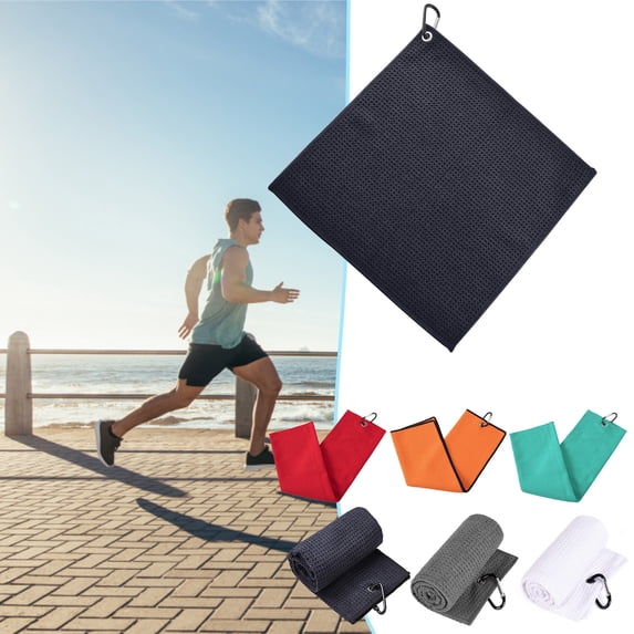 NIBOLOG Golf Towel Sweat Absorption Perforated Superb Clean Ability Non-fluffy with Carabiner Clip Efficient Cleaning Quick-dry Microfiber Waffle Pattern Golf Club Towel for Golfer