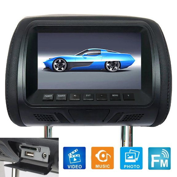 NIBOLOG Headrest Monitor LCD Digital Display - 7 Inch Rear Seat Entertainment System for DC12V Car