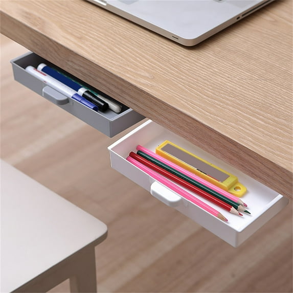NIBOLOG Hidden Under Desk Drawer Self-Adhesive Plastic Makeups Jewelry Desk Storage Drawer for Kitchen