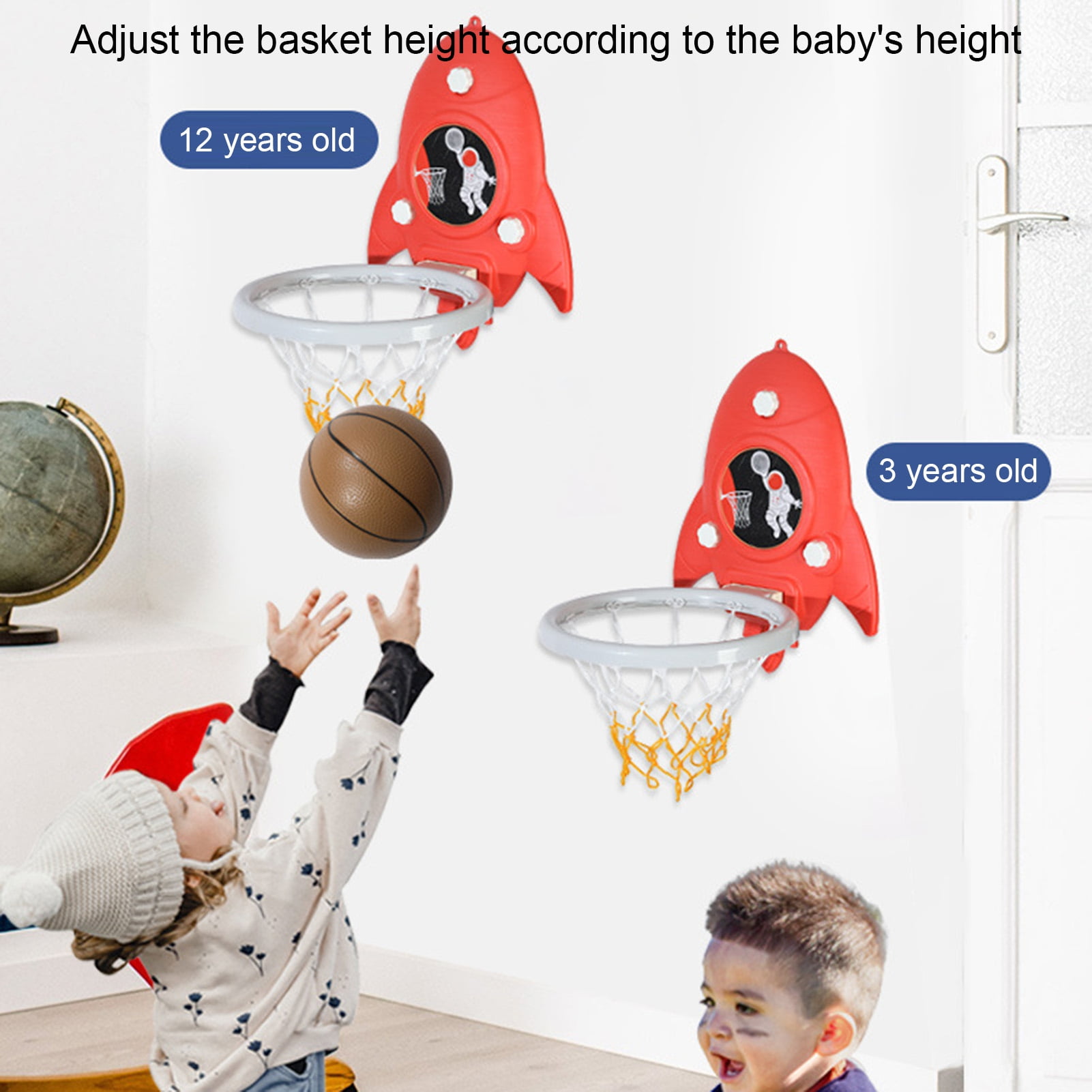 NIBOLOG Kid Basketball Kit Detachable Compact Punch Free Wall Mounted ...
