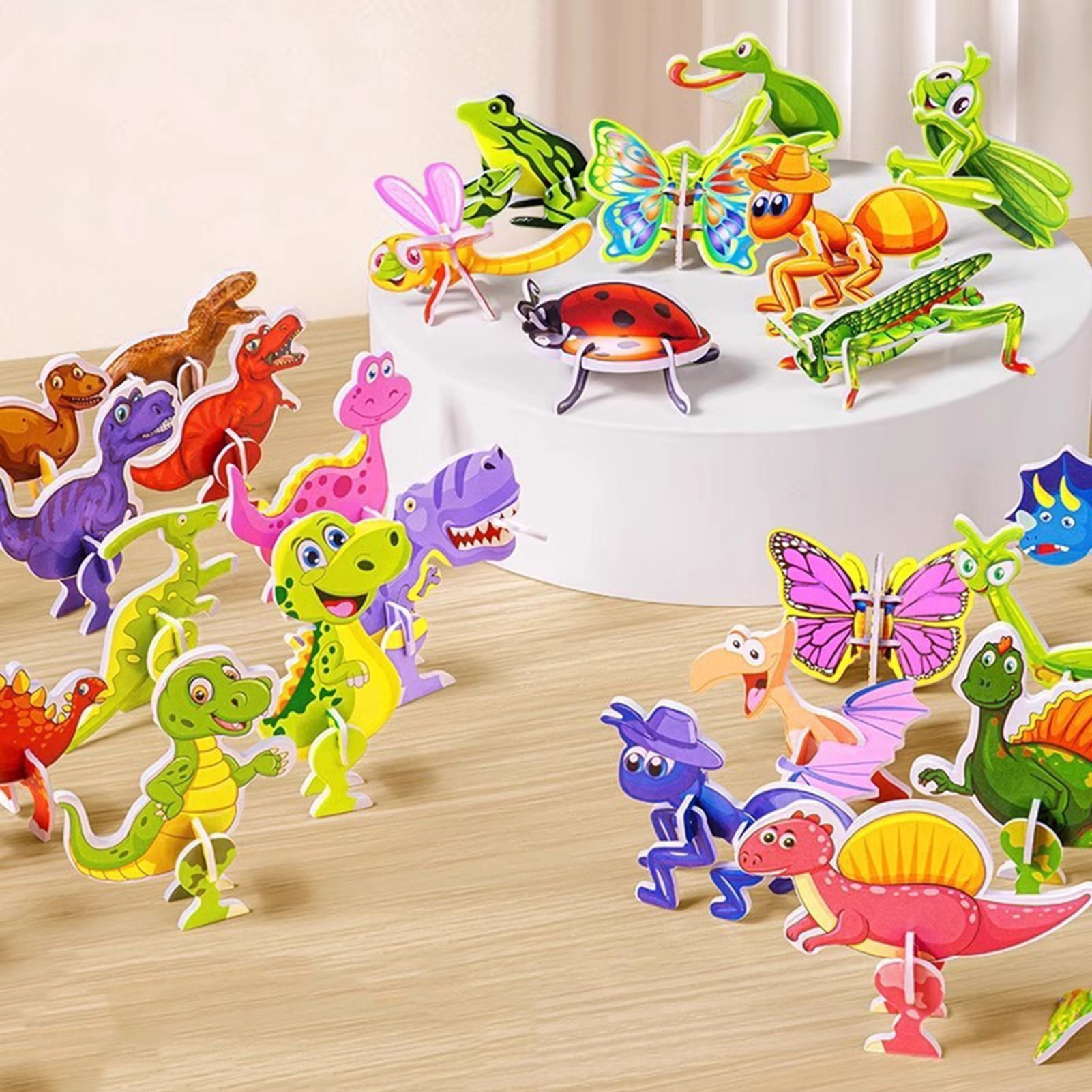 NIBOLOG Kids 3D Cartoon Puzzle Animal Dinosaur Airplane Learning DIY 3D ...
