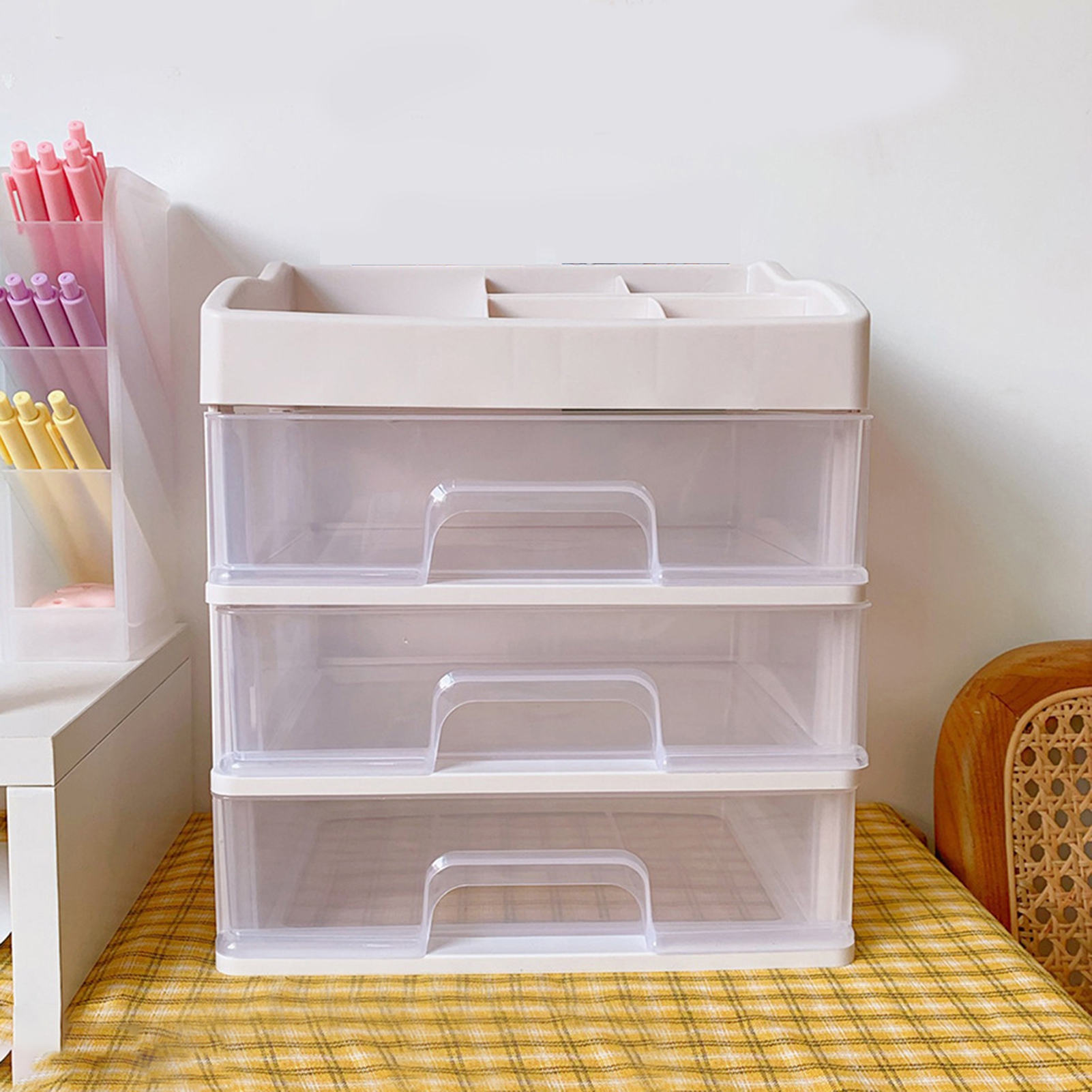 NIBOLOG Lovely Space-saving Plastic Storage Box Large Capacity Pencils ...