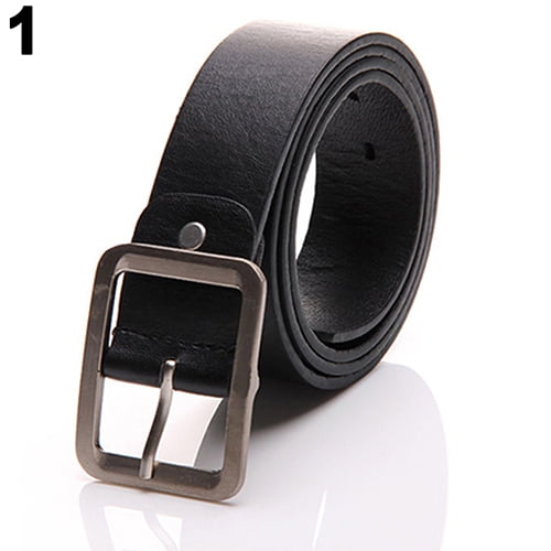 NIBOLOG Men's Fashion Solid Color Faux Leather Buckle Waist Strap Business Casual Belt