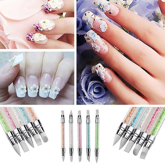 NIBOLOG Nail Art Brush Dotting Tools Double Ends Nail Art Sculpture Pen Silicone Carving Craft Tool