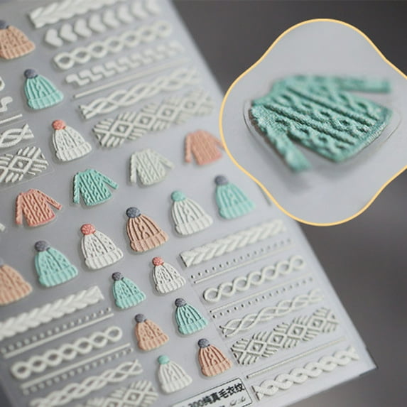 NIBOLOG Nail Slider Multiple Shapes Engraved Pattern 5D Effect Wool White Snowflake Wing Colorful Nail Sticker for Beauty