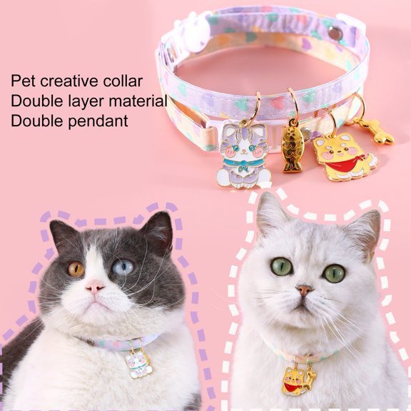 NIBOLOG Pet Collar Cat Fish Dog Bone Cartoon Pendant Two Layers Adjustable Cute Anti-Choking Dog Neck Strap Daily Collocation