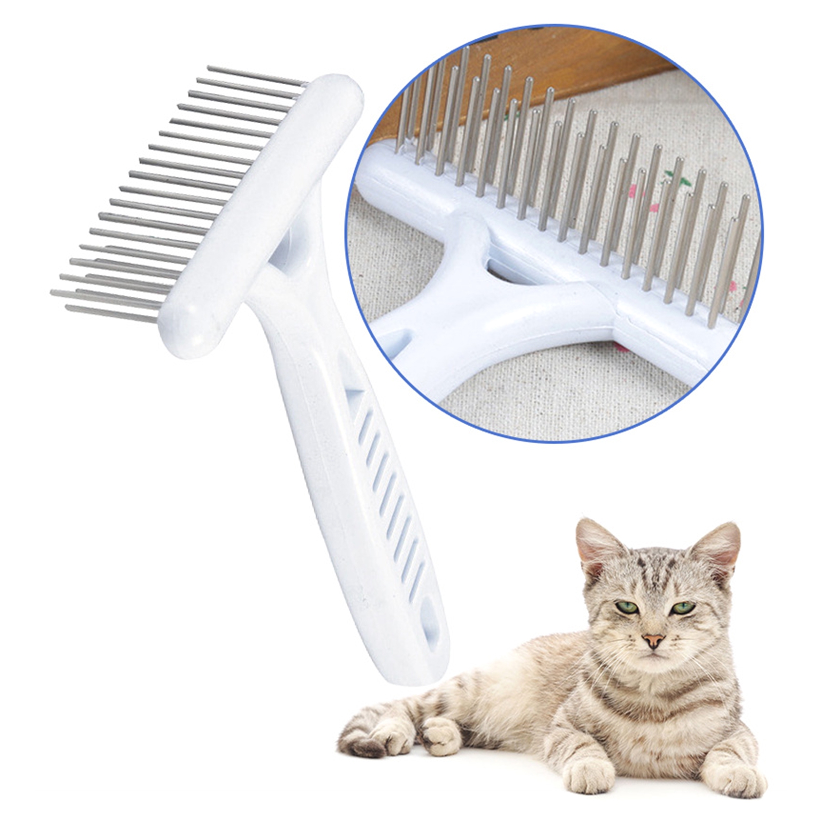 NIBOLOG Pet Comb Stainless Steel Double Row Design Pet Grooming Rake