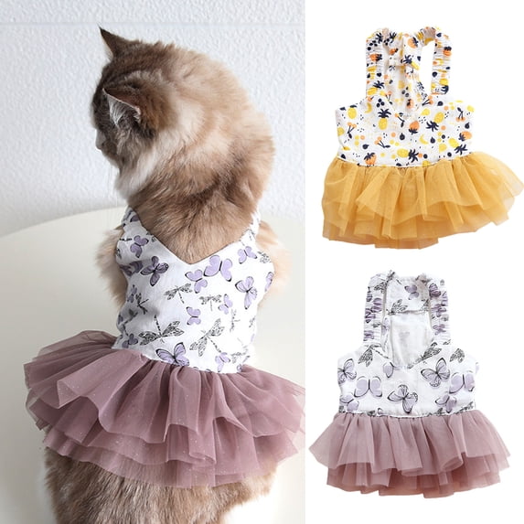 NIBOLOG Pet Dress Soft V Neck Shoulder Strap Sweet Puppy Cat Spring Summer Print Sling Skirt for Outdoor