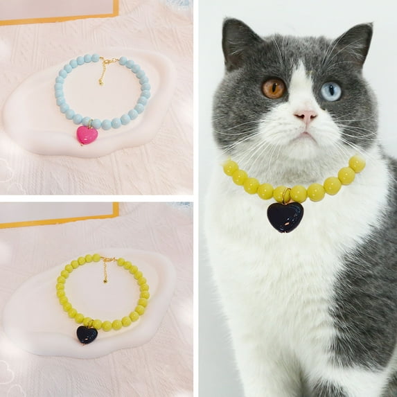 NIBOLOG Pet Necklace Extended Length Adjustable Beads Hear Pendant Candy Color Cat Dog Collar Necklace Pet Accessories