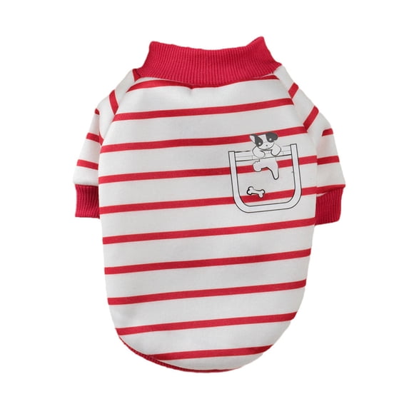 NIBOLOG Pet Sweatshirt Stand Collar Striped Contrast Color Print Short Sleeves Keep Warm Two Legs Comfortable Pet Winter Sweatshirt for Daily Wear