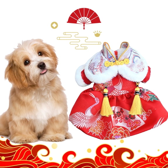 NIBOLOG Pet Tang Suit Tassel Design Vibrant Color Button Closure Exquisite Pattern Friendly to Skin Keep Warm Cloth Thickened Cat Dog Fleece Lined Dress Pet Costume Pet Supplies