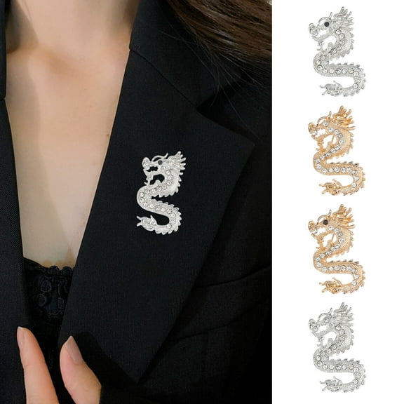 NIBOLOG Rhinestone Dragon Brooch Pin for Women Chinese Zodiac Dragon Brooch Collar Pin Fashion Clothing Coat Jewelry Party Accessories