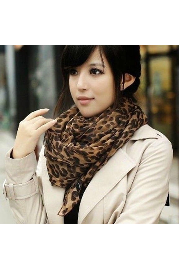 Scarf Leopard Print Warm Soft Material Women Chiffon Scarves for Daily Wear
