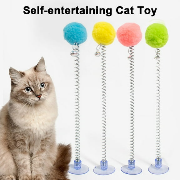 NIBOLOG Spring-type Cat Teaser with Plush Ball Suction Cup Bottom Wand Toy Cat Stick with Bell Head Entertainments for Indoor Cats