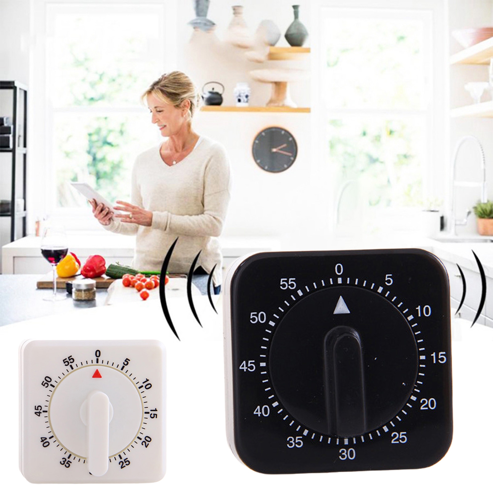 Timer Room NIBOLOG Square 60 Minutes Study Timer Plastic Loud Sound Kitchen Timer ...