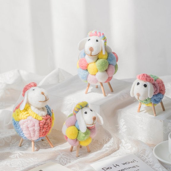 NIBOLOG Steady Sheep Figurine Comfortable Touch 3 Sizes Handmade Felt Miniature Sheep Party Supplies
