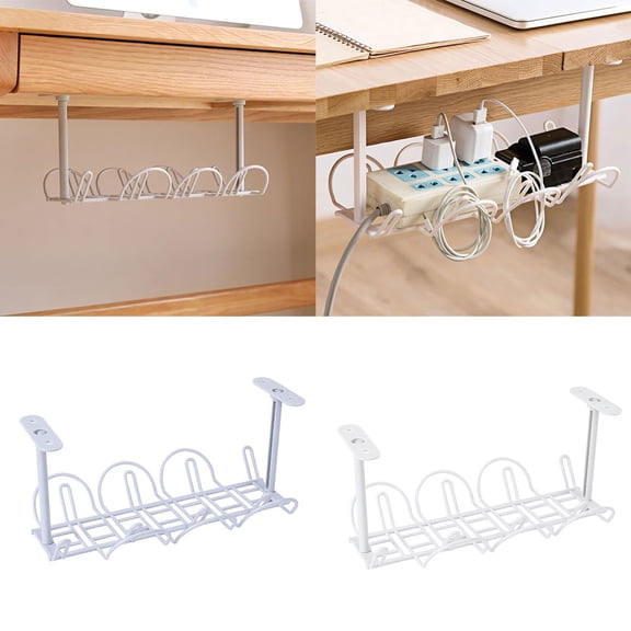 NIBOLOG Storage Shelf Hanging Under Desk Basket Power Strip Stand Holder Cable Organizer
