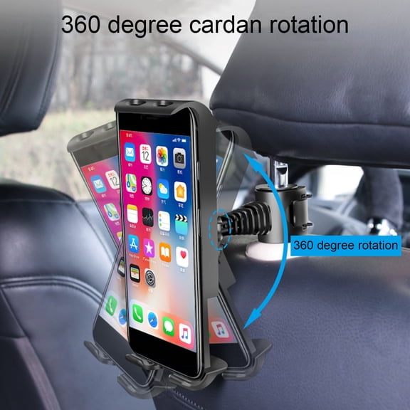 NIBOLOG Tablet Holder Headrest Mount - Anti-slip Silicone Buckle, 360 Rotatable Universal Auto Phone Support