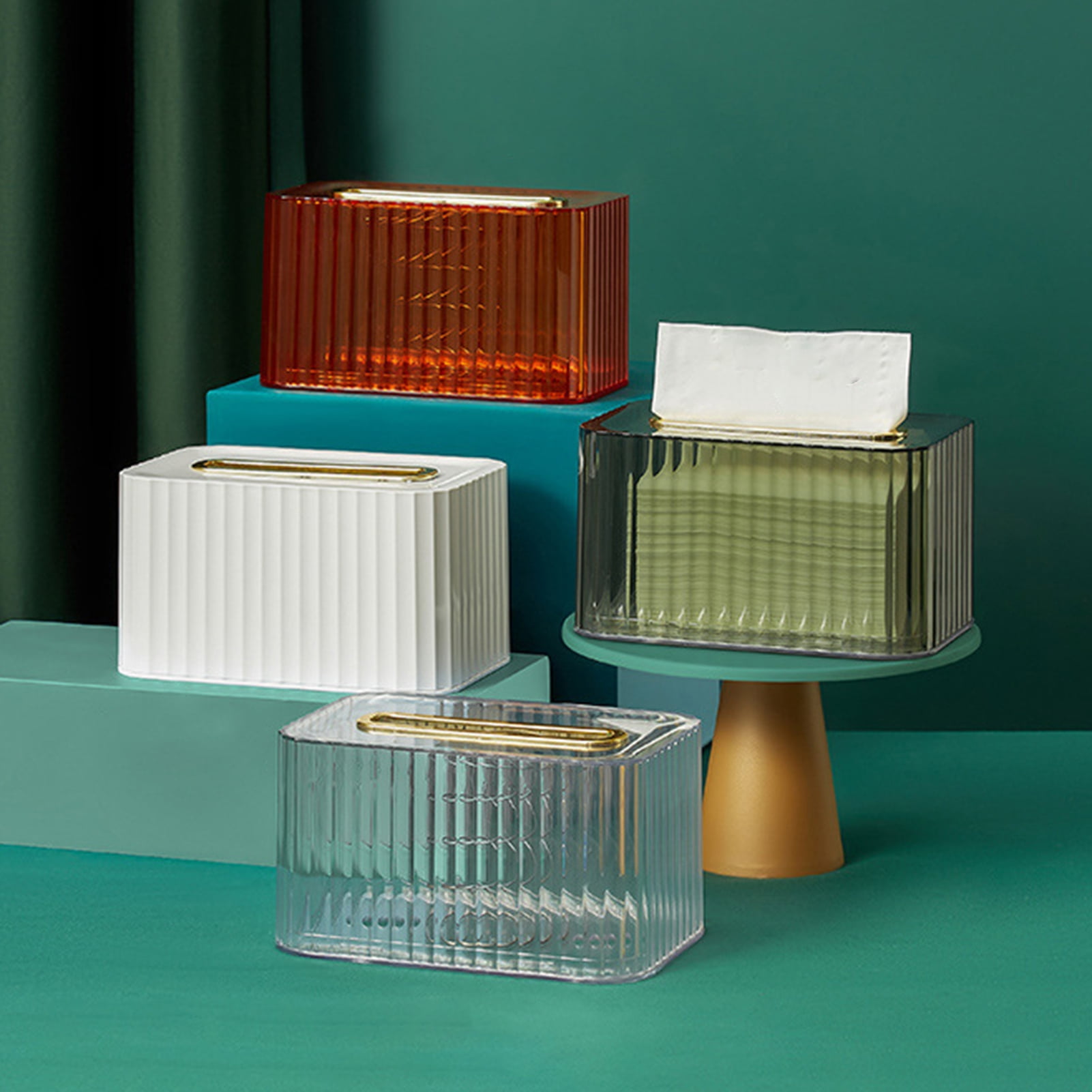 NIBOLOG Transparent Tissue Box with Spring PET Paper Dispenser Napkin ...