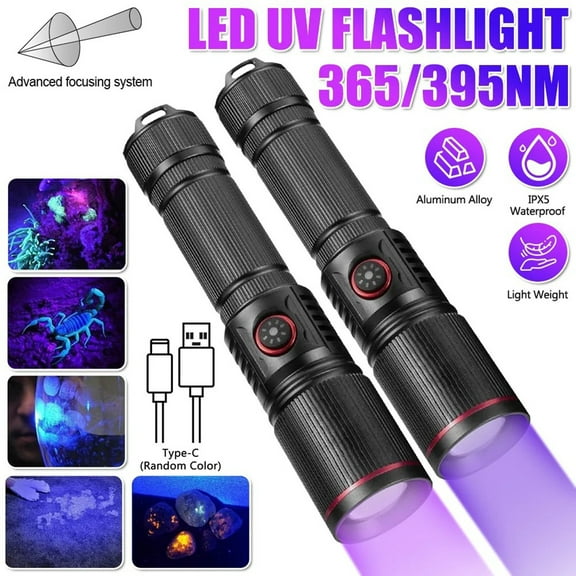 NIBOLOG UV Flashlight 395nm Black Light USB Rechargeable Zoom Function Waterproof Portable Ultraviolet Torch Light