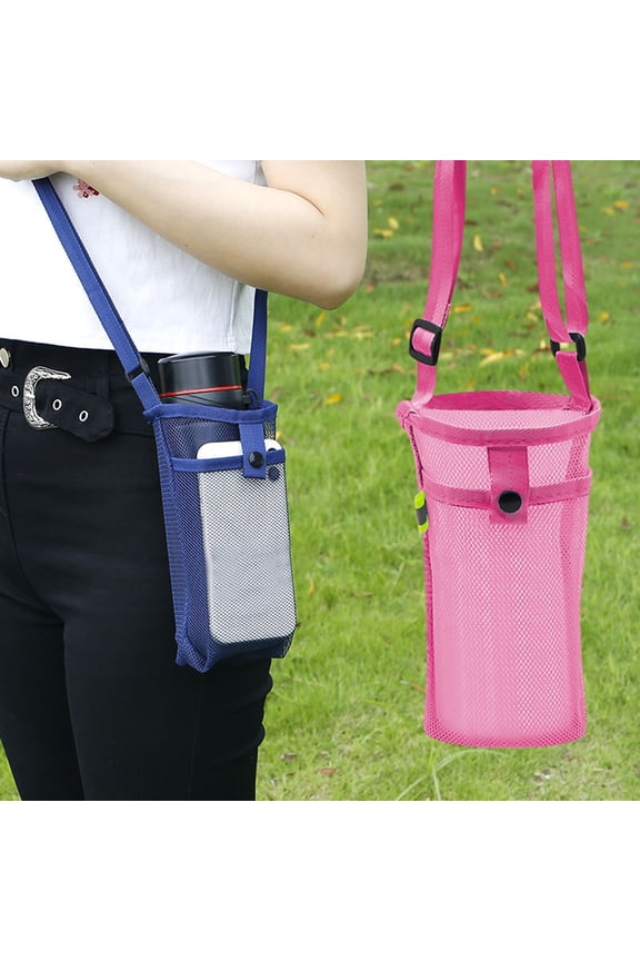 Water Bottle Bag with Strap Mesh Water Bottle Holder Crossbody Sling Bag Adjustable Water Bottle Carrier for Walking Sports Hiking Camping