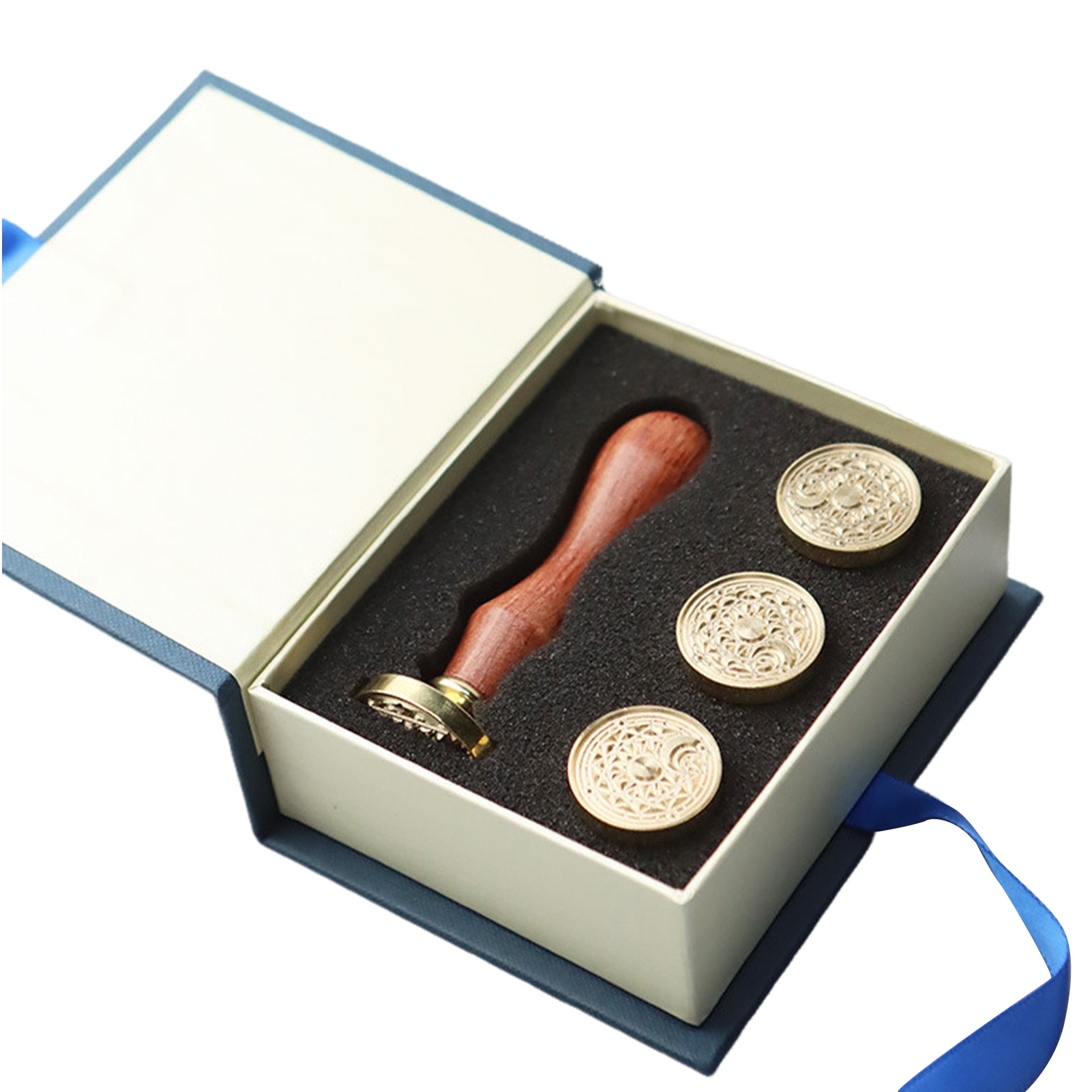 NIBOLOG Wax Stamp Seal Set Wooden Handle Copper Seal, 4 Brass Heads, Retro Kit