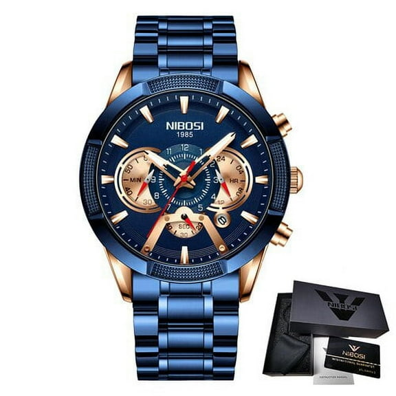 NIBOSI 2022 Mens Watches Blue Men Watch Top Luxury Brand Sport Chronograph Quartz Wristwatch Date Waterproof Relogio Masculino