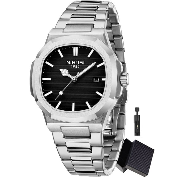 NIBOSI Business Men Analog Quartz Stainless Steel Watches Date Waterproof Luminous Wrist Watch for Men