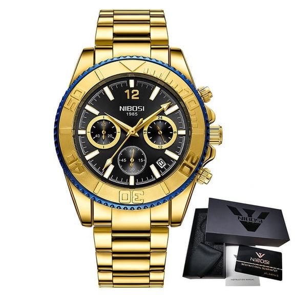 NIBOSI Casual Sport Men's Watches Chronograph Stainless Diver Watch Wristwatch Big Dial Quartz Clock Luminous Relogio Masculino