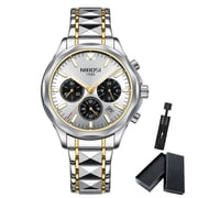 NIBOSI Chronograph Watches for Men Casual Classic Dial Outdoor Watch Gold Silver Tone Stainless Steel Waterproof Mens Watch