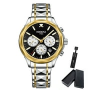 NIBOSI Chronograph Watches for Men Casual Classic Dial Outdoor Watch Gold Silver Tone Stainless Steel Waterproof Mens Watch